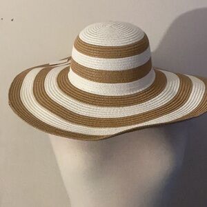 Tan and White Wide-Brimmed Summer Hat